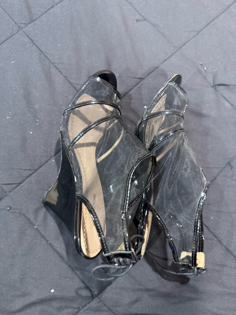 Pour La Victoire Black Strappy Wedge Heels